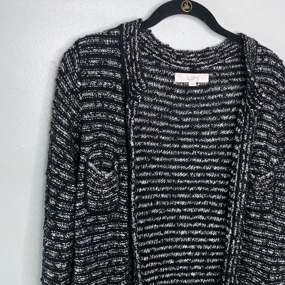 Ann Taylor Loft Cardigan Sweater Black White Stripe Small - Picture 2 of 12
